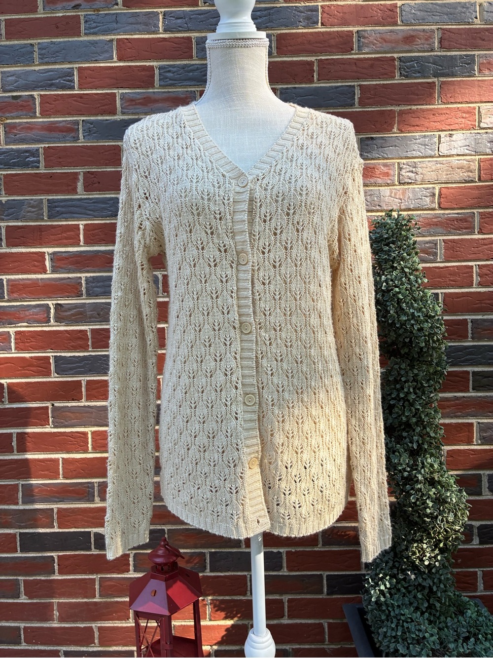 Bobbie Brooks knit leaf lace Button Cardigan Sweater.